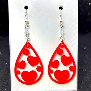 Red Heart Drop Earrings